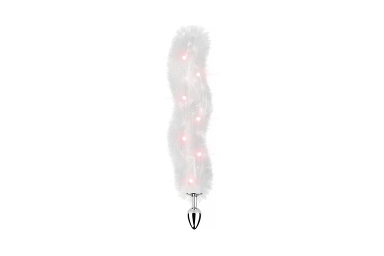 Foxy Tail - Light Up Faux Fur Butt Plug w/Multicoloured Light Pattern - White - Image 2