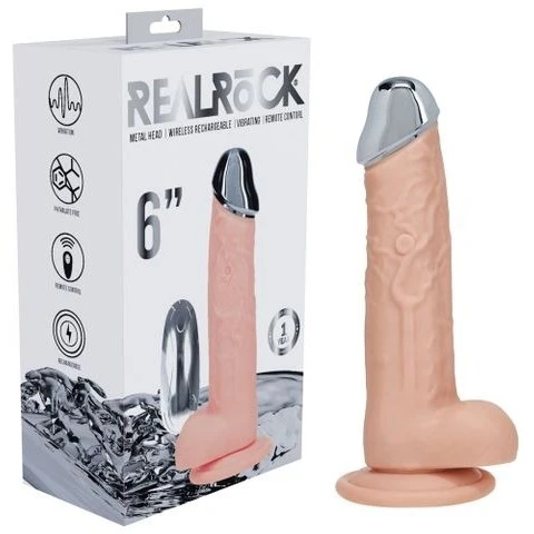REALROCK Metal Head Rechargeable Dildo - Flesh