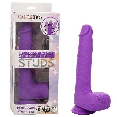 RECHARGEABLE GYRATING & THRUSTING SILICONE STUDS® PURPLE 7"/17.75CM