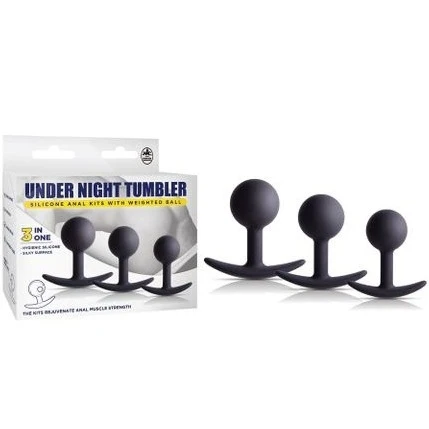 Under Night Tumbler - Black Butt Plugs with Weighted Balls - Set of 3 Sizes